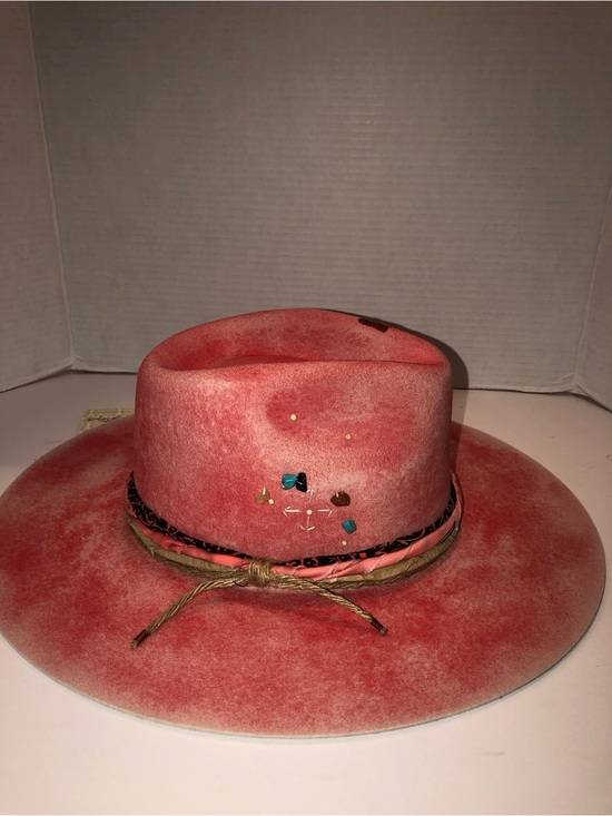 New Free People FP Pink Cami Washed Brim Embossed Jeweled Cowboy Western Hat main image 8